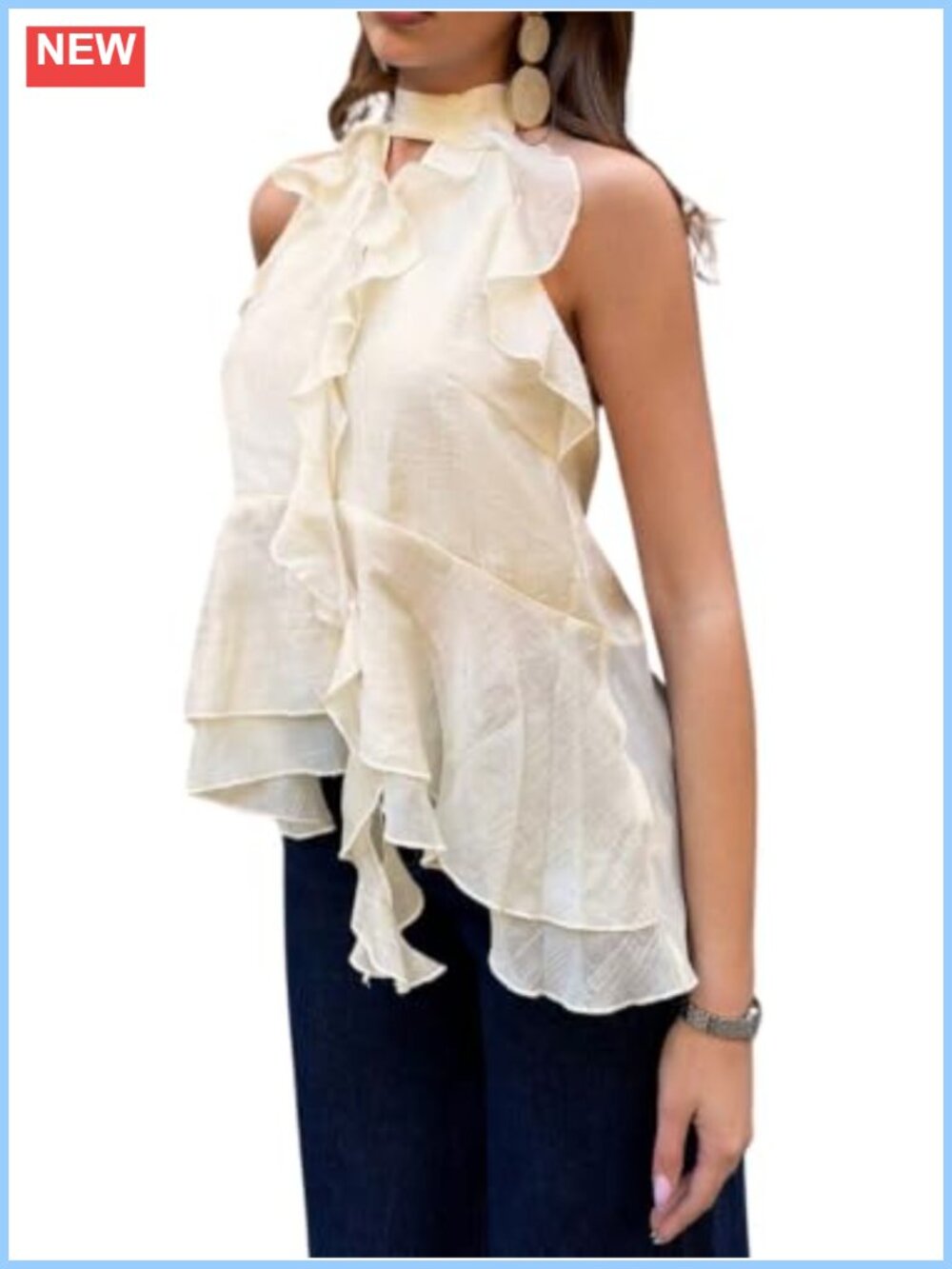 Ruffle Halter Cut Out Sleeveless Layered Blouse Asymmetric Hem